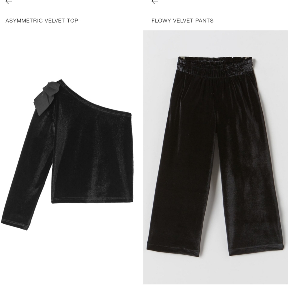 Zara Kids Velvet set wide pants with One shoulder matching top